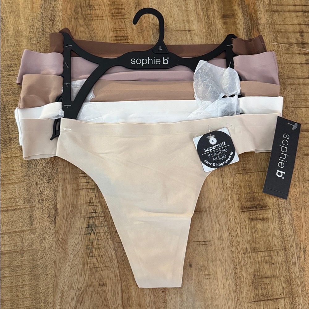 Sophie B Multicolor nude brown thongs Panty super soft set of 5 NWT large